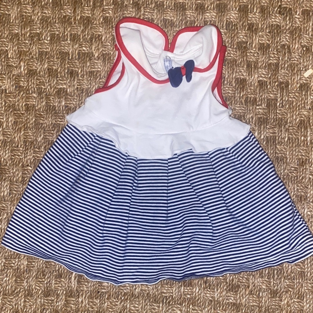 Mayoral White and Navy Striped Dress sz 6 months
